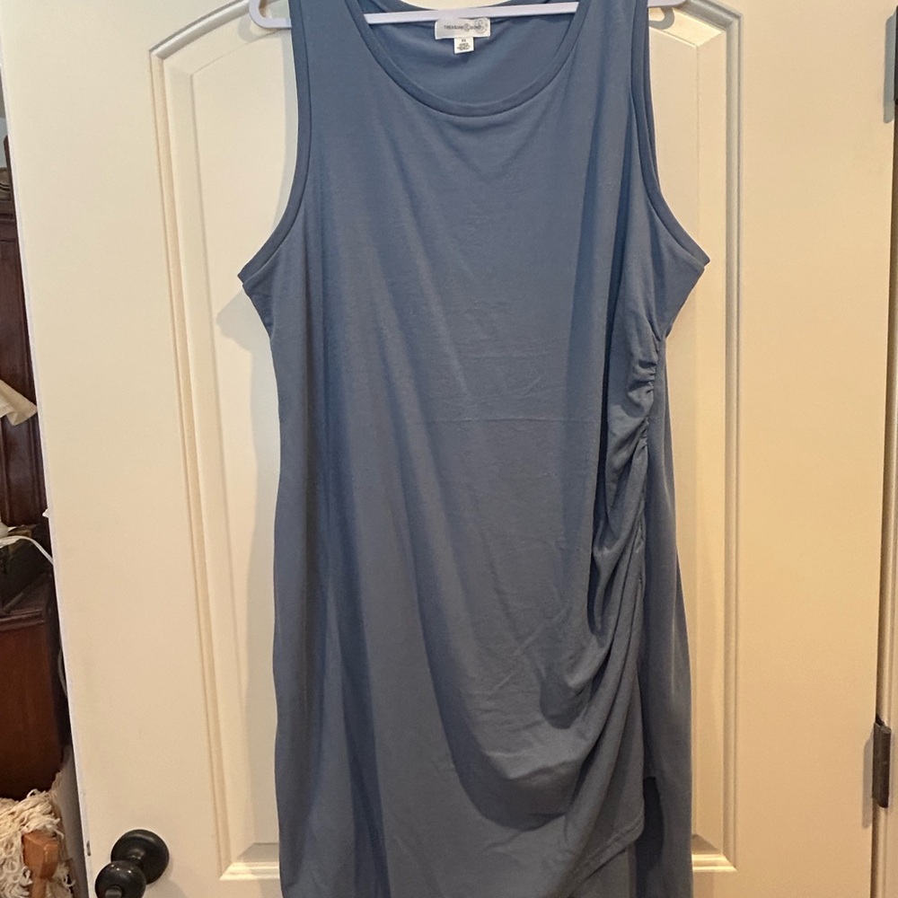 Treasure & Bond Slate Blue Sleeveless Ruched-Side Midi Dress